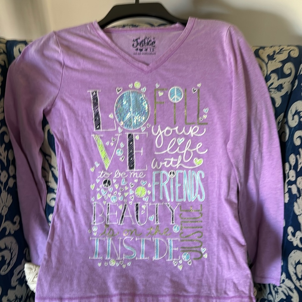 Justice long sleeve shirt size 12